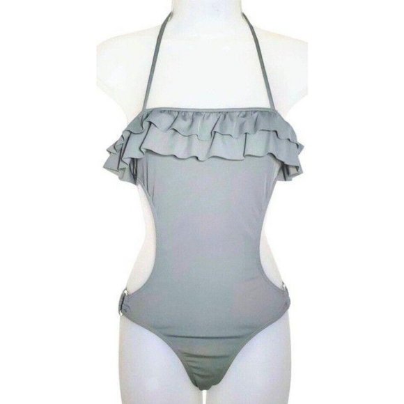 Seafolly Other - Seafolly Australia Swimsuit Size US 6 / AU 10 Grey Green Cutout Ruffle One Piece